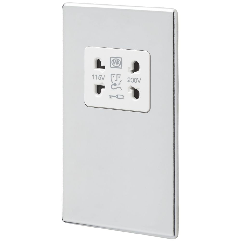 MK Aspect 2-Gang Dual Voltage Shaver Socket 115 / 230V Polished Chrome with White Inserts Reviews