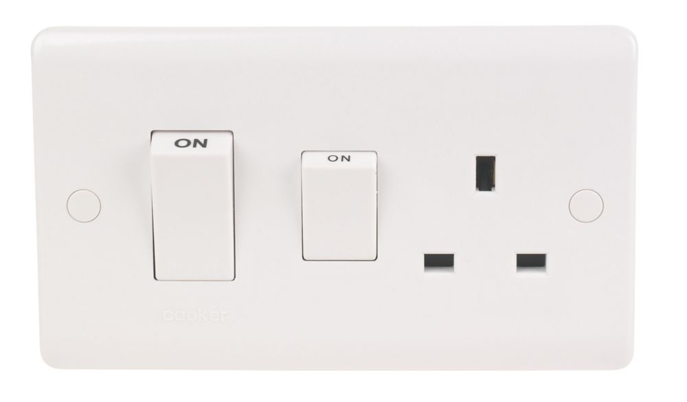 LAP 45A 2-Gang DP Cooker Switch & 13A DP Switched Socket White with White Inserts