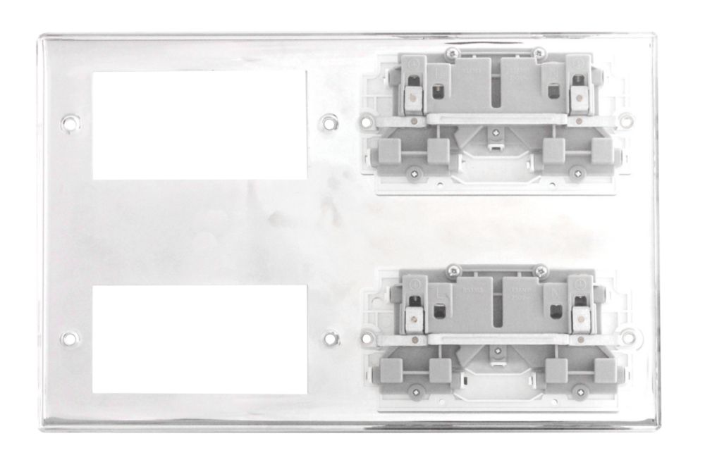 British General Nexus Metal 13A 4-Gang 2 x 2-Gang Combination Plate Polished Chrome with White Inserts