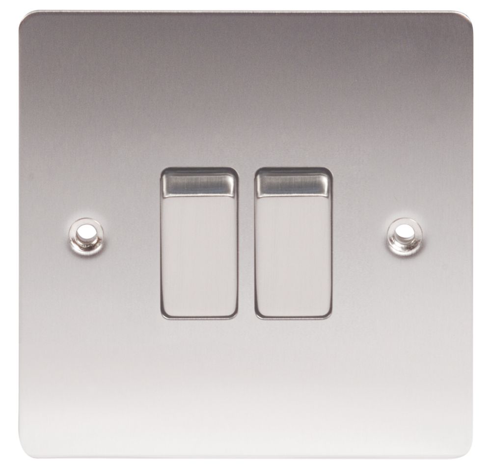 LAP 10AX 2-Gang 2-Way Light Switch Brushed Stainless Steel