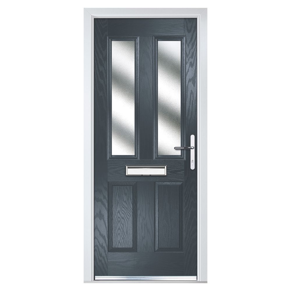 Crystal 4 Panel 2 Light Lh Anthracite Grey Composite Front Door 2090 X 920mm Doors Screwfix Com