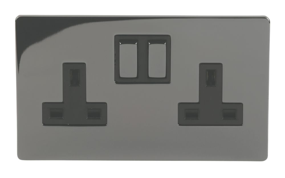 LAP 13A 2-Gang DP Switched Plug Socket Black Nickel with Black Inserts 5 Pack