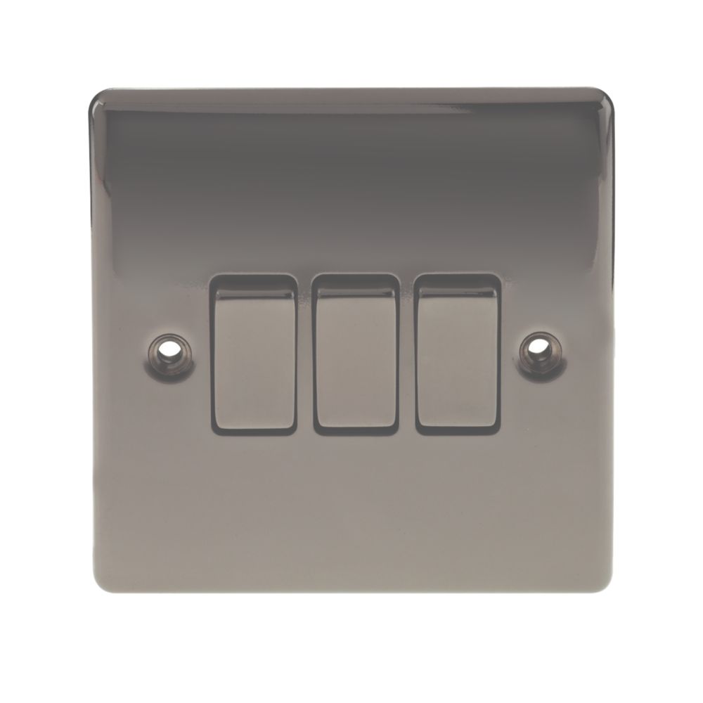 British General Nexus Metal 10AX 3-Gang 2-Way Light Switch Black Nickel with Colour-Matched Inserts