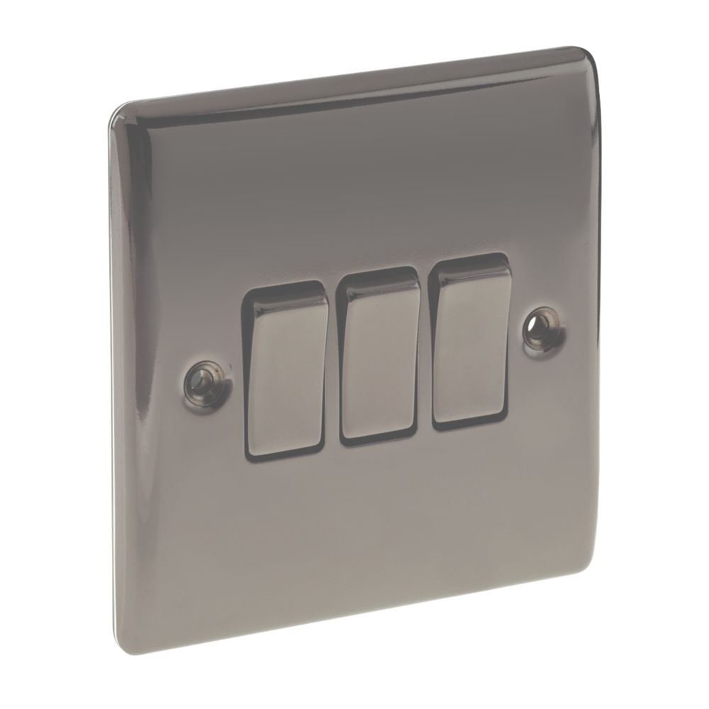 British General Nexus Metal 10AX 3-Gang 2-Way Light Switch Black Nickel with Colour-Matched Inserts