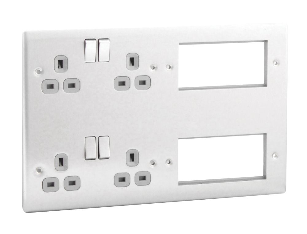 British General Nexus Metal 13A 4-Gang 2 x 2-Gang Combination Plate Brushed Steel