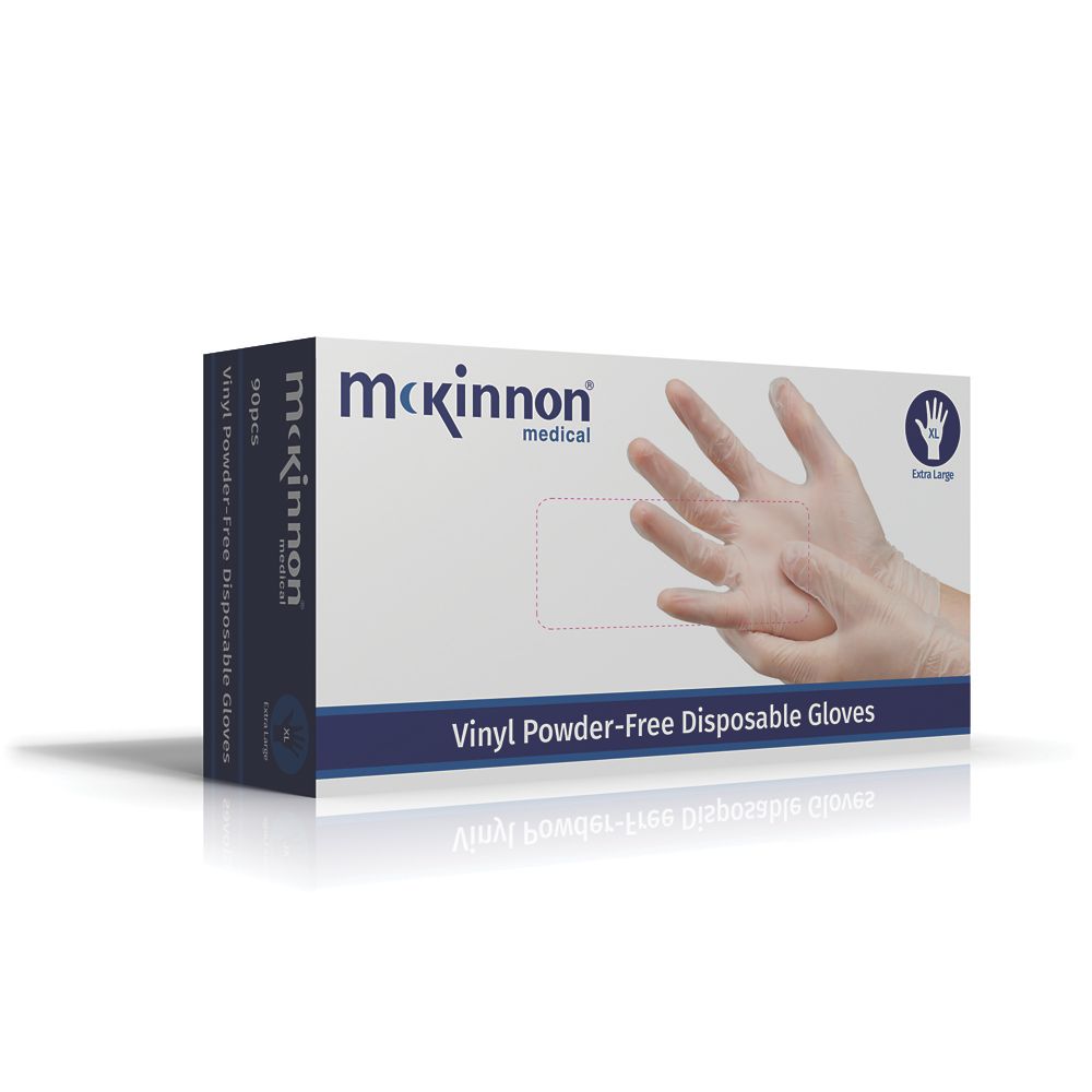 McKinnon 2602075 Vinyl Powder-Free Disposable Gloves Clear X Large 100 Pack