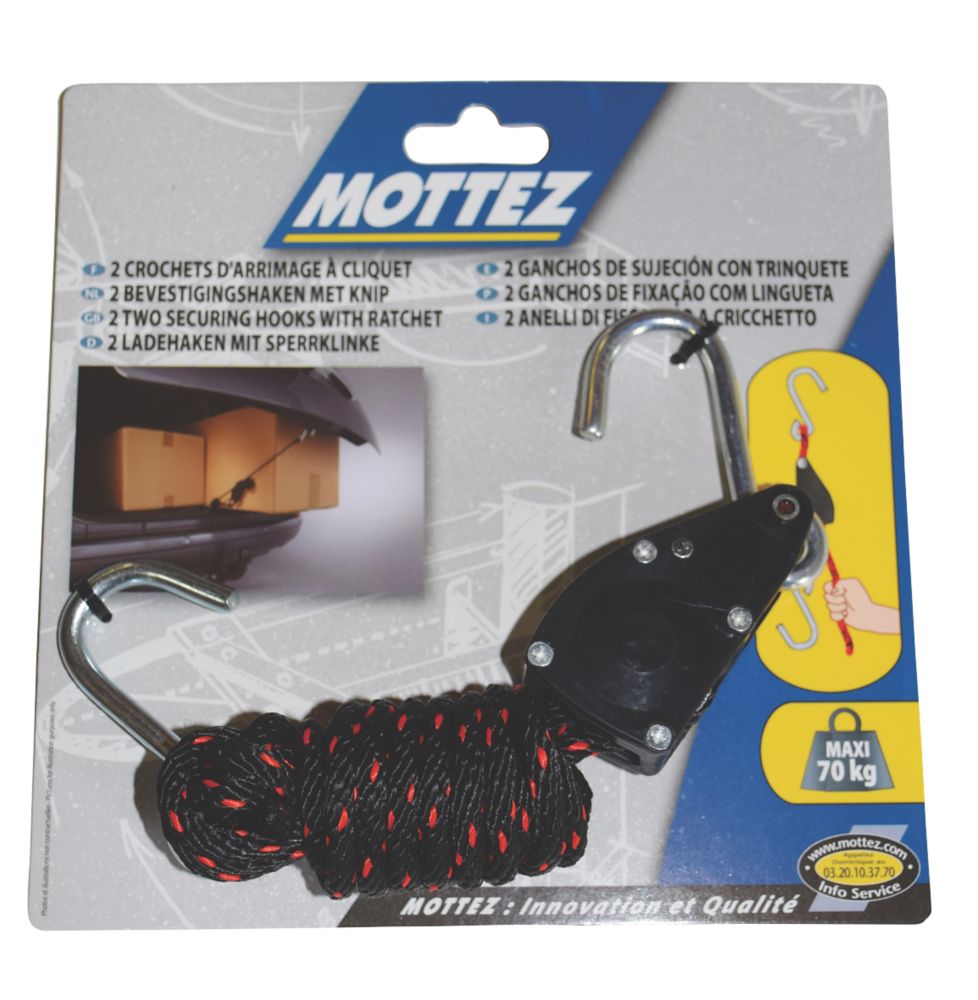 Mottez Securing Hooks & Ratchet Strap 150mm x 30mm