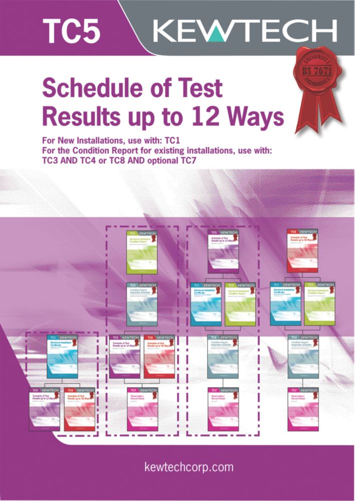 Kewtech TC5 Schedule of Test Results Up To 12 Ways Certificates Pad Reviews