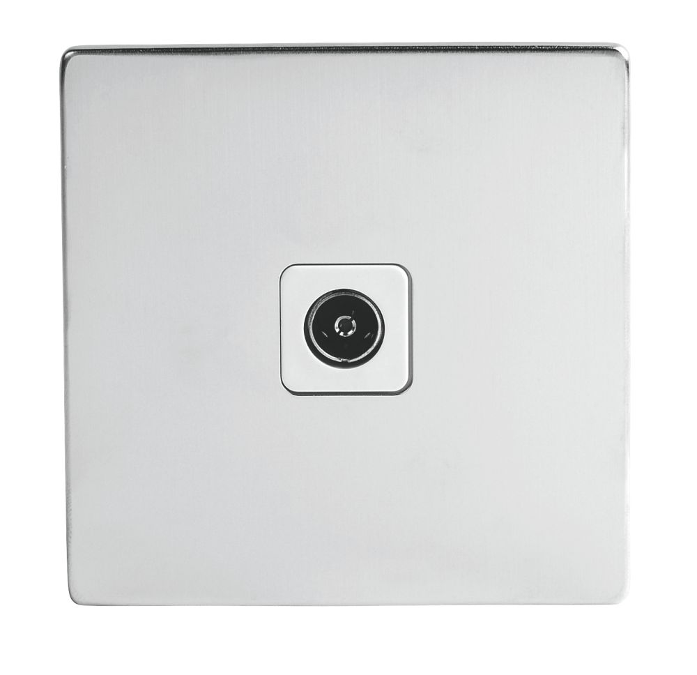 LAP Coaxial TV Socket Brushed Chrome with White Inserts