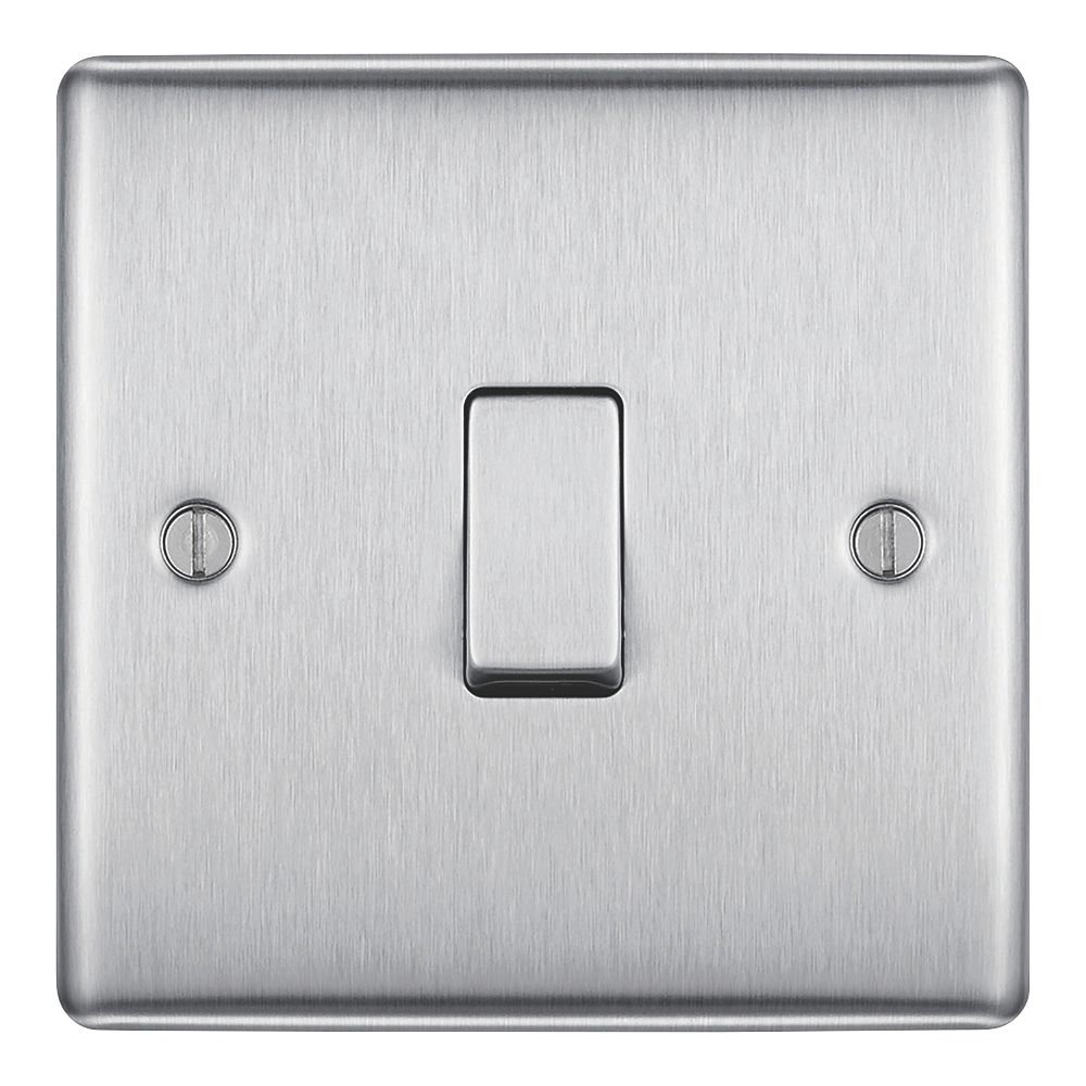 British General Nexus Metal 10AX 1-Gang Intermediate Switch Brushed Stainless Steel with Colour-Matched Inserts