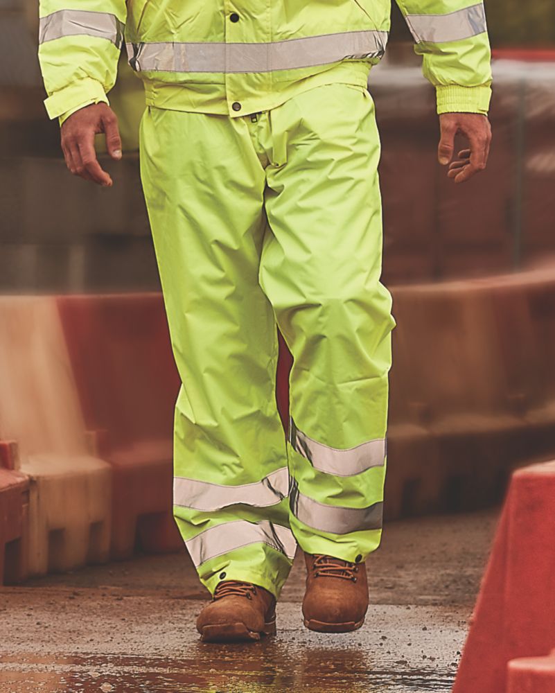 Hi-Vis Waterproof Trousers Elasticated Waist Yellow Medium 33-34