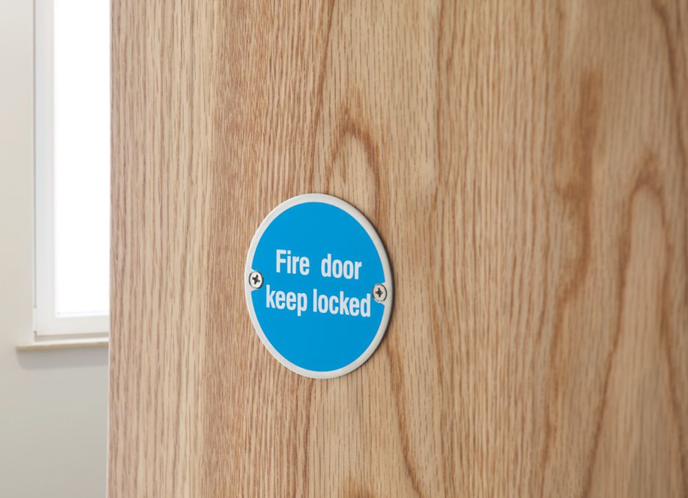 Fire Door Keep Locked Sign Satin Stainless Steel 76mm