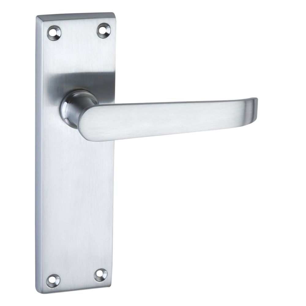 Smith Locke Long Victorian Fire Rated Latch Door Handles Pair Satin Chrome Backplate Handles Screwfix Com