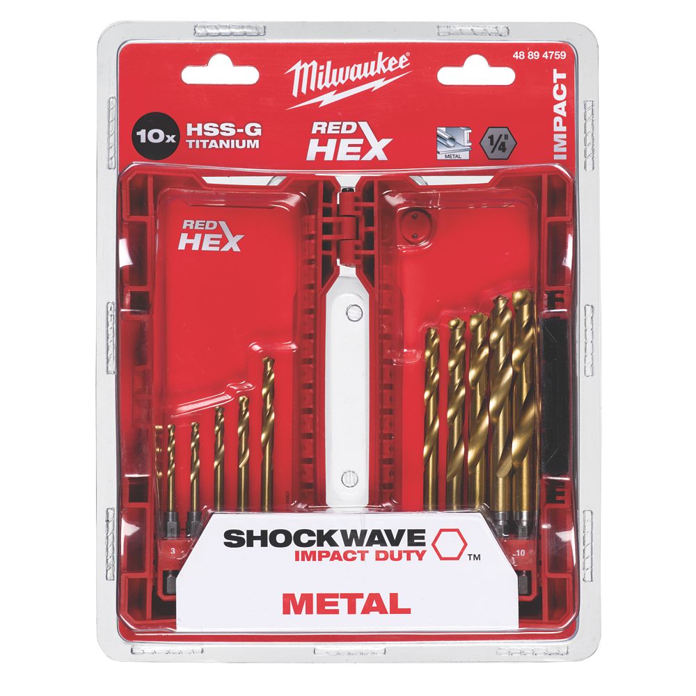 Milwaukee Hex Shank RedHex HSS Metal Drill Bit Set 10 Piece Set