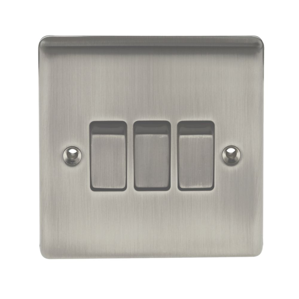 British General Nexus Metal 10AX 3-Gang 2-Way Light Switch Brushed Iridium with Colour-Matched Inserts