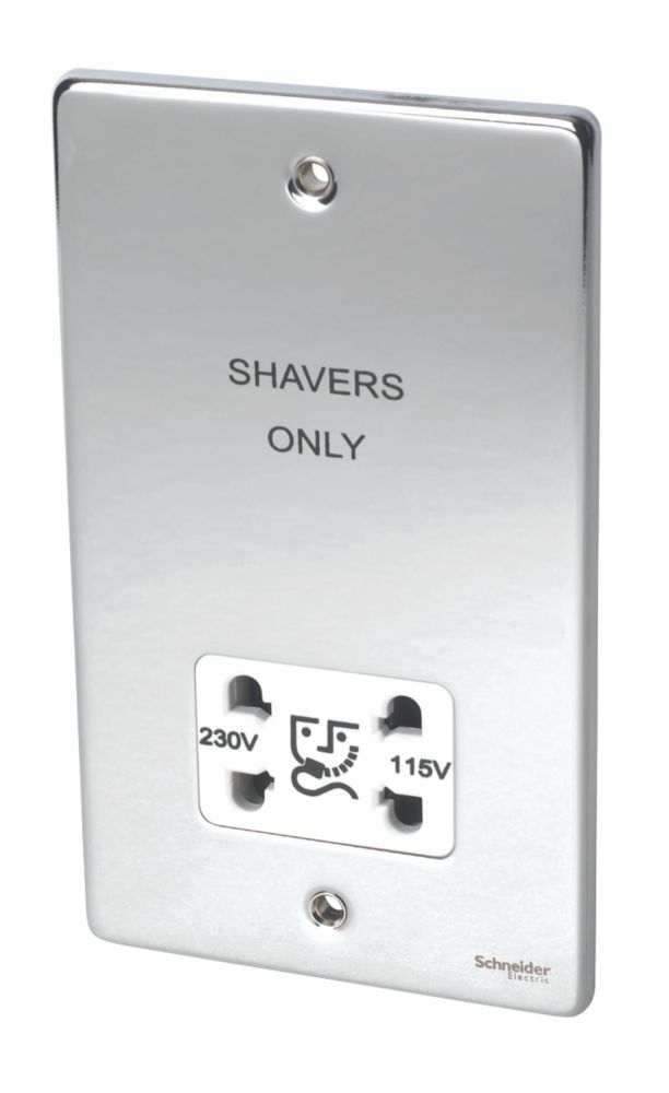 Schneider Electric Ultimate Low Profile 2-Gang Dual Voltage Shaver Socket 115 / 230V Polished Chrome with White Inserts Reviews