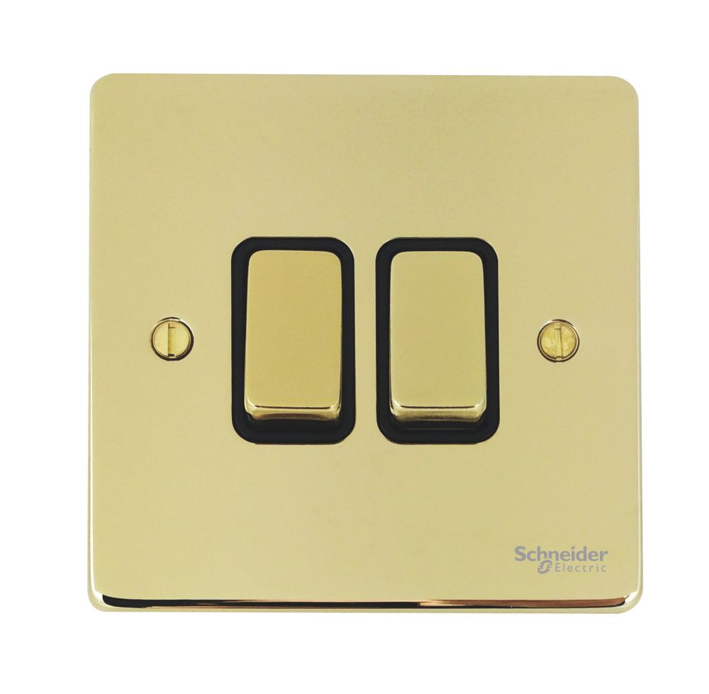 Schneider Electric Ultimate Low Profile 16AX 2-Gang 2-Way Light Switch Polished Brass with Black Inserts