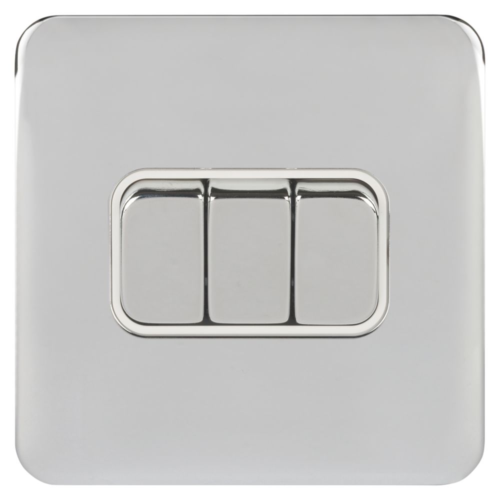 Schneider Electric Lisse Deco 10AX 3-Gang 2-Way Light Switch Polished Chrome with White Inserts