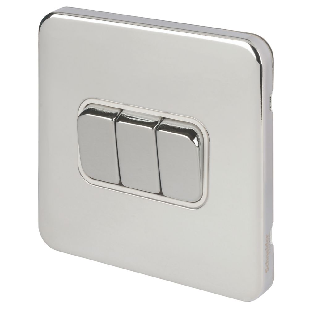 Schneider Electric Lisse Deco 10AX 3-Gang 2-Way Light Switch Polished Chrome with White Inserts Reviews