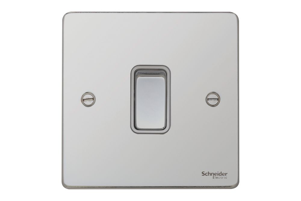 Schneider Electric Ultimate Low Profile 16AX 1-Gang 2-Way Light Switch Polished Chrome with White Inserts