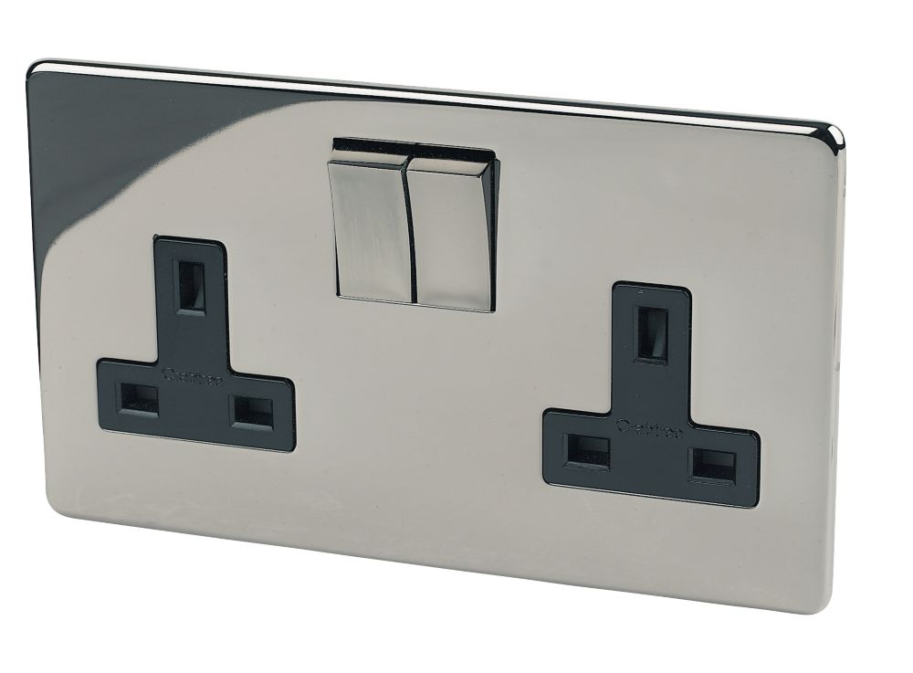 Crabtree Platinum 13a 2 Gang Dp Switched Plug Socket Black Nickel With Black Inserts Sockets Screwfix Com