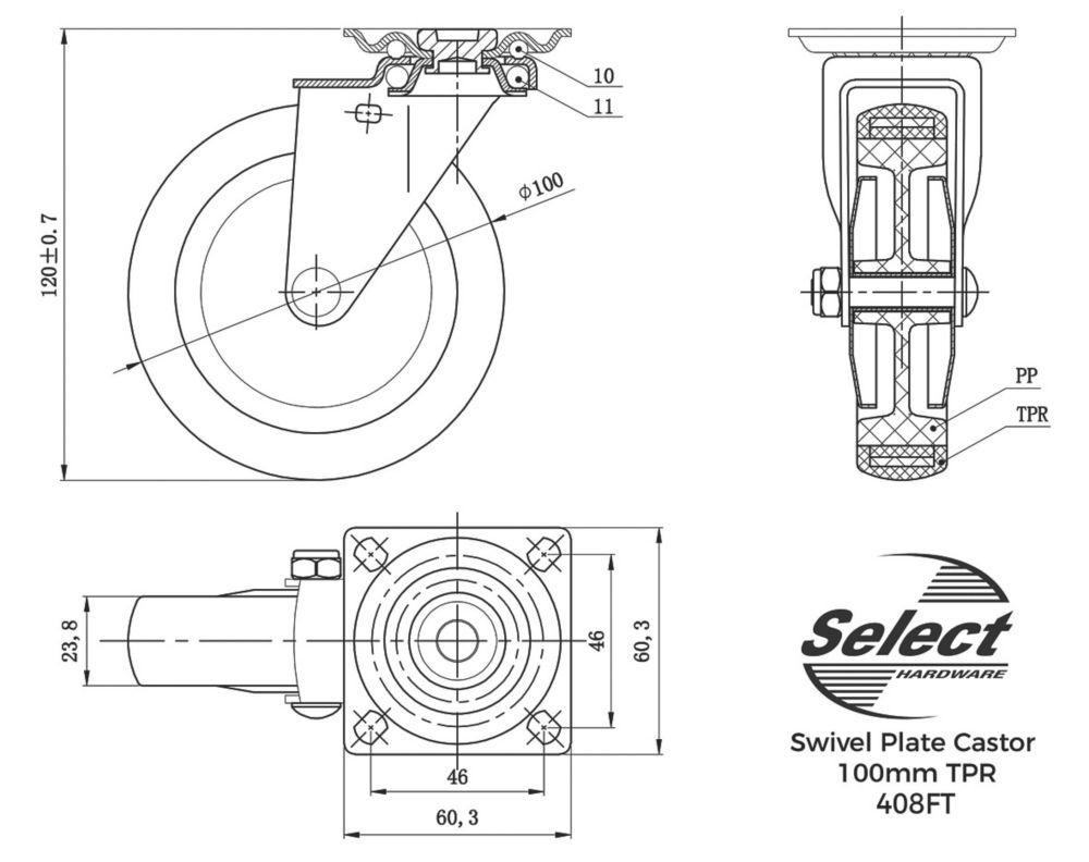 Select TPR Swivel Castor 100mm