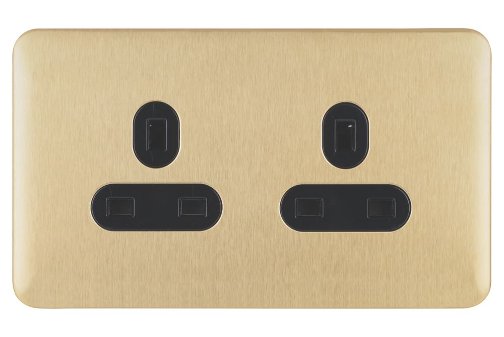 Schneider Electric Lisse Deco 13A 2-Gang Unswitched Plug Socket Satin Brass with Black Inserts