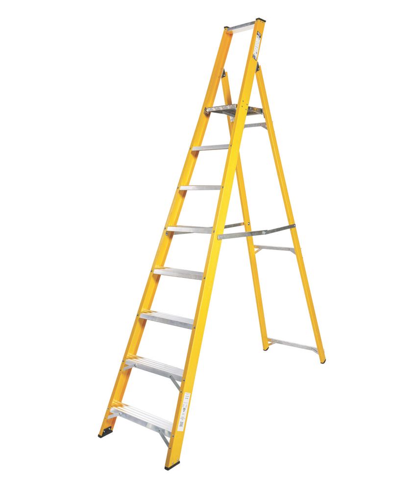 Lyte Fibreglass 8 Treads Platform Stepladder 1 69m Fibreglass Step Ladders Screwfix Com