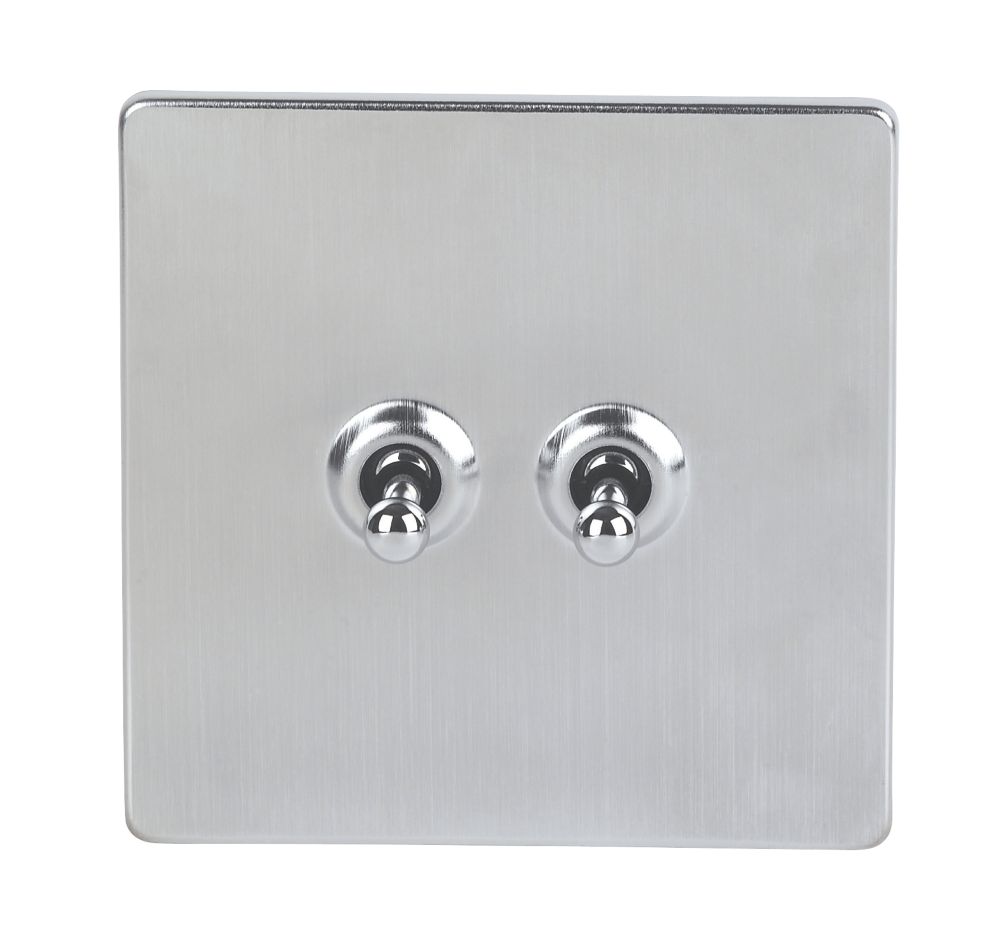 LAP 10AX 2-Gang 2-Way Toggle Switch Brushed Chrome with Colour-Matched Inserts