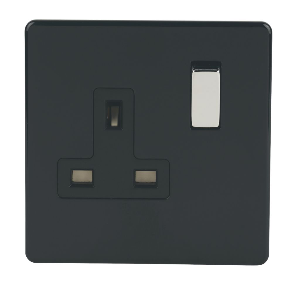 Varilight 13AX 1-Gang DP Switched Plug Socket Jet Black with Black Inserts