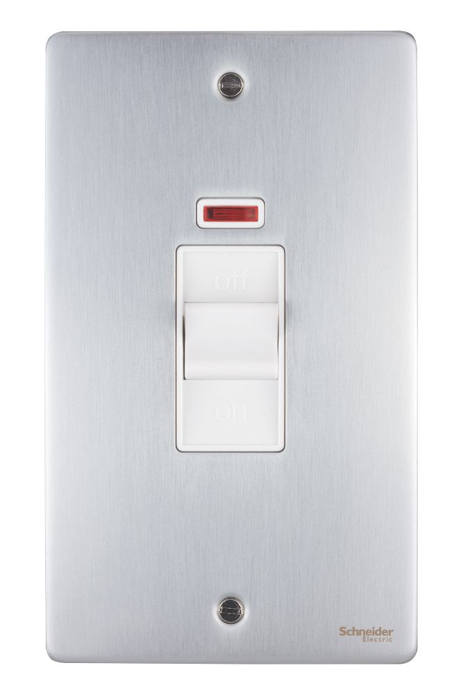 Schneider Electric Ultimate Low Profile 50A 2-Gang DP Control Switch Brushed Chrome with Neon with White Inserts