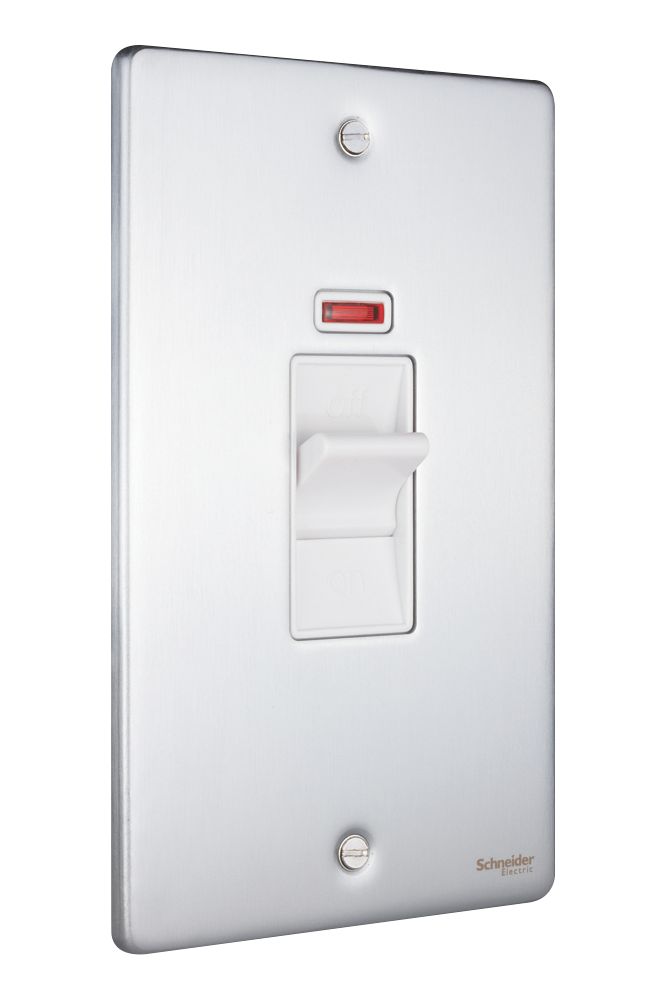 Schneider Electric Ultimate Low Profile 50A 2-Gang DP Control Switch Brushed Chrome with Neon with White Inserts