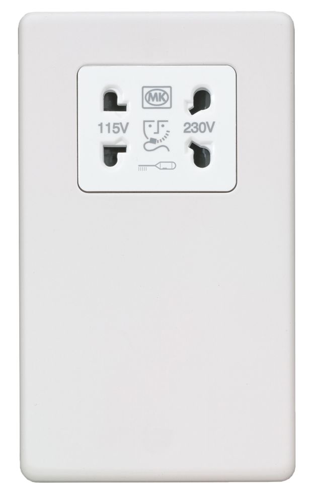 MK Aspect 2-Gang Dual Voltage Shaver Socket 115 / 230V White with White Inserts Reviews