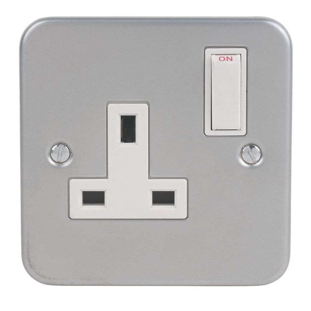 13A 1-Gang SP Switched Metal Clad Socket with White Inserts