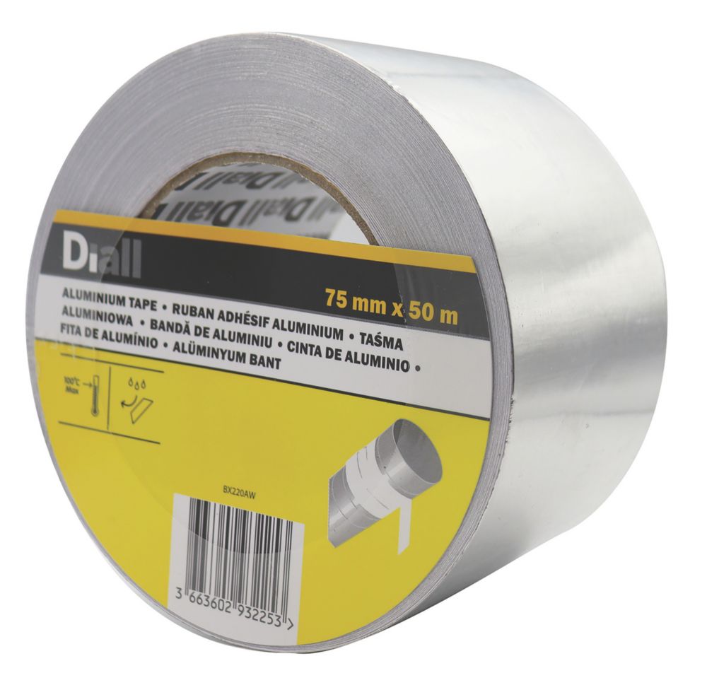 Diall Aluminium Foil Tape Silver 45m X 75mm Building Tape Screwfix Com