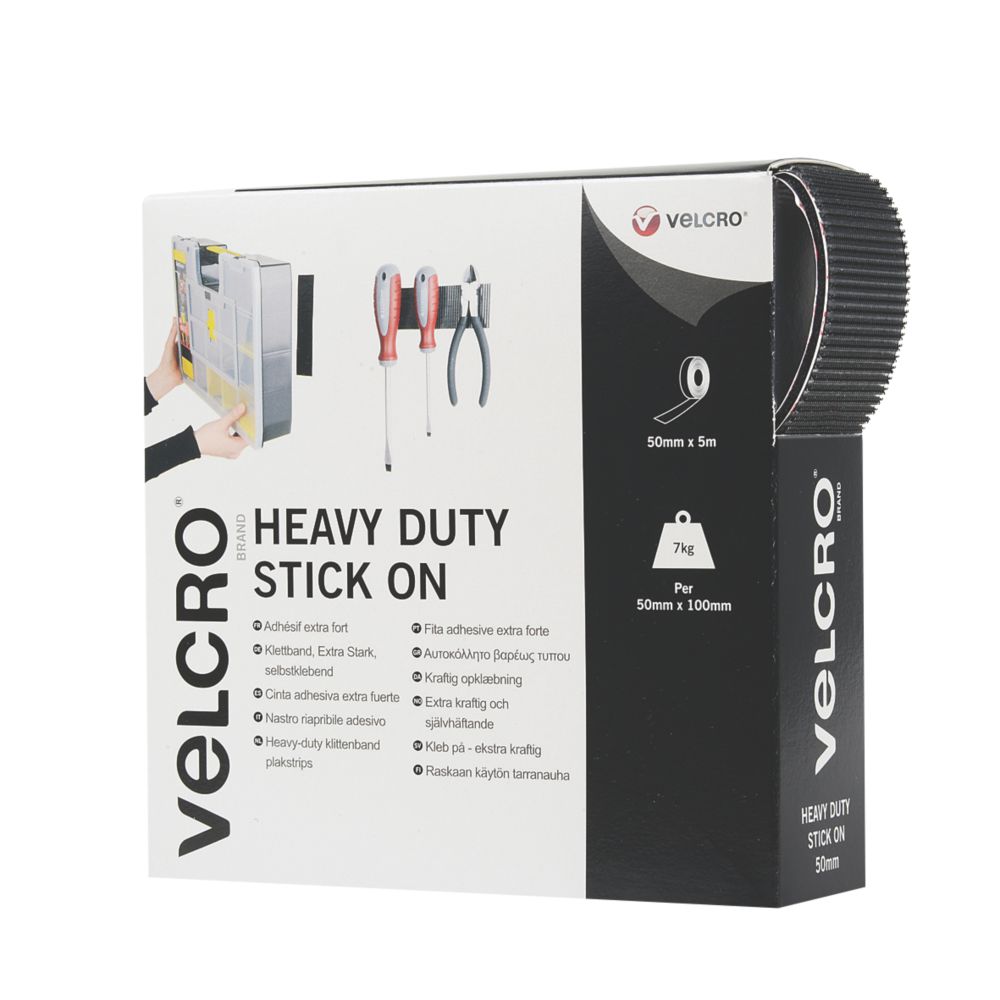 Velcro Brand Black Heavy Duty Stick-On Tape 5 x 50mm