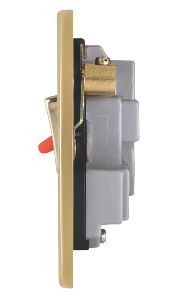 Schneider Electric Ultimate Low Profile 45A 1-Gang DP Cooker Switch & 13A DP Switched Socket Polished Brass with Neon with Black Inserts