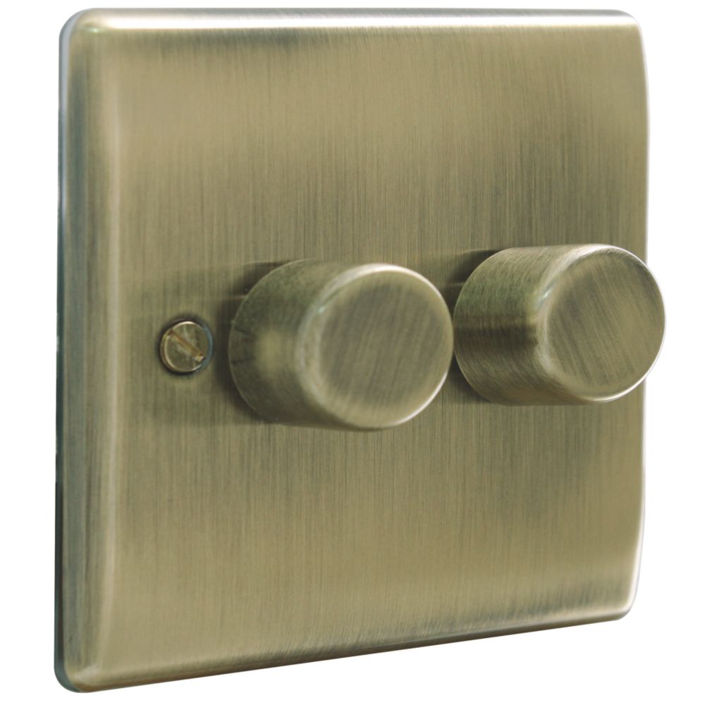 British General Nexus Metal 2-Gang 2-Way LED Dimmer Switch Antique Brass