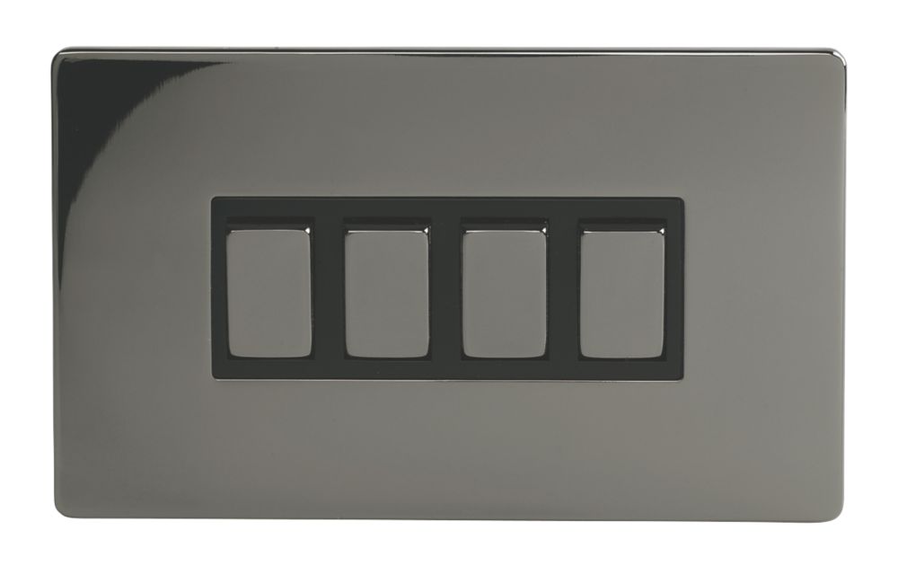 LAP 10AX 4-Gang 2-Way Light Switch Black Nickel with Black Inserts