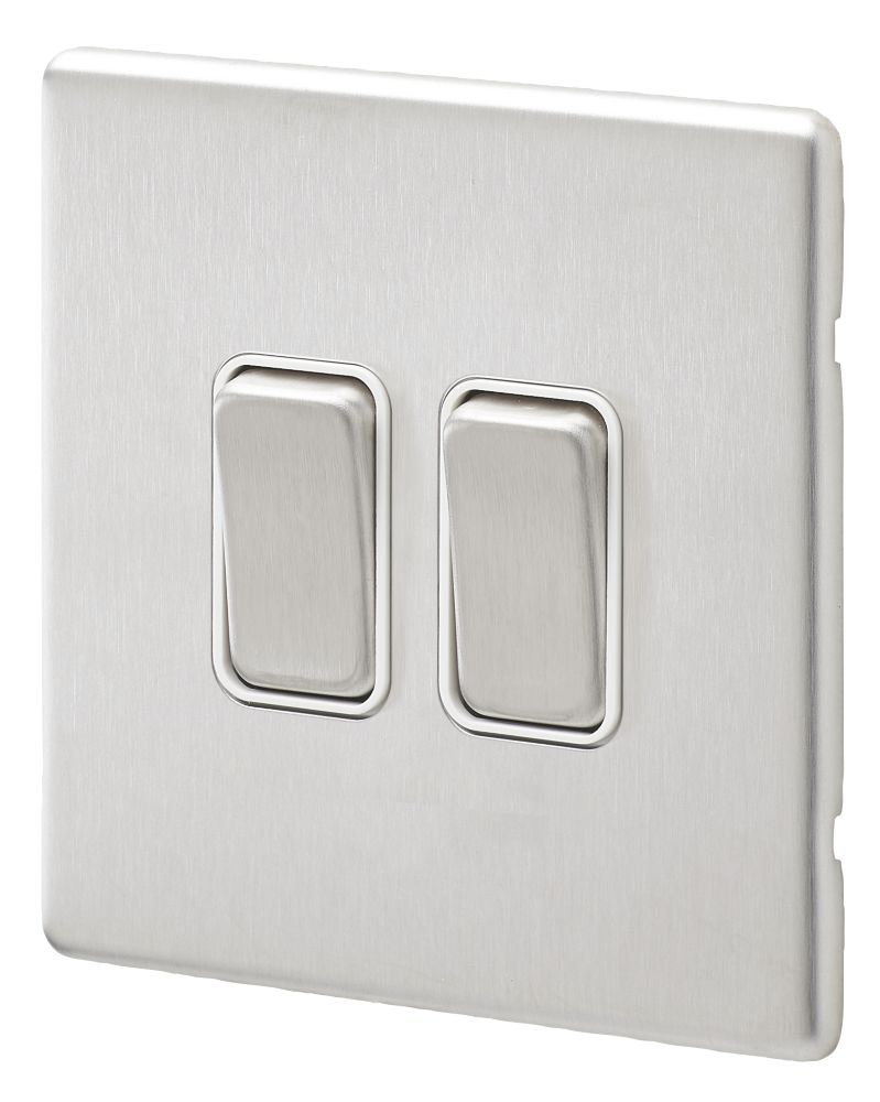 MK Aspect 10AX 2-Gang 2-Way Switch Brushed Stainless Steel with White Inserts Reviews