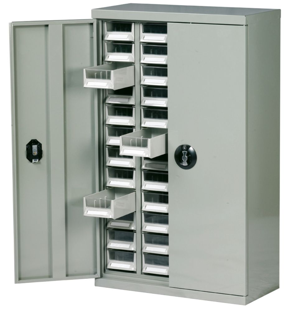 Steel Drawer Cabinet W Lockable Doors 48 Bin Trays 586 X 270 X