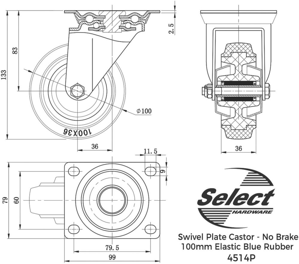 Select Heavy Duty Swivel Castor 100mm