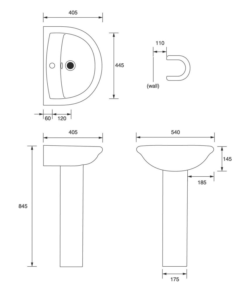 Ideal Standard Della Full Pedestal Basin 1 Tap Hole 540mm