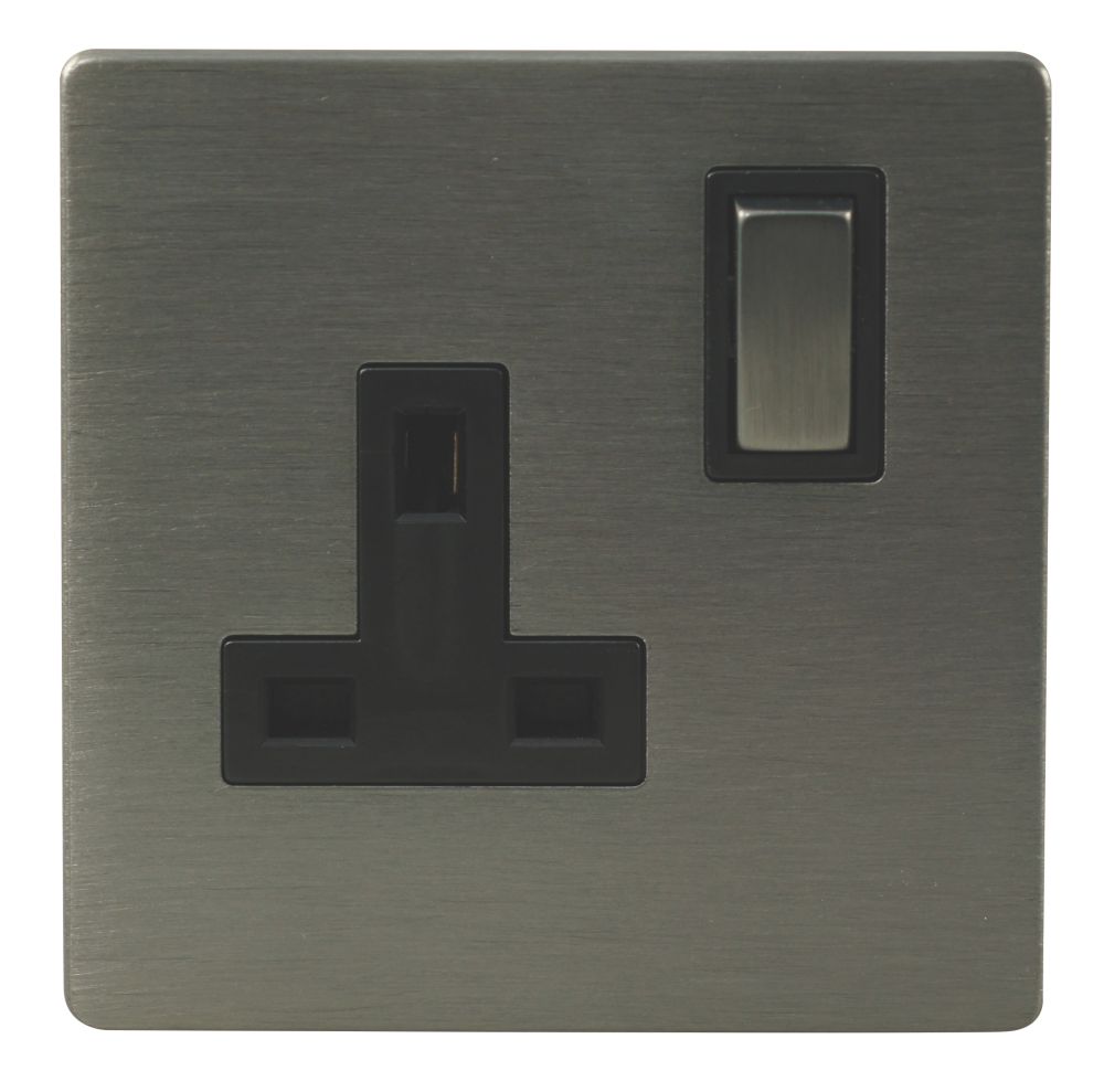 LAP 13A 1-Gang SP Switched Plug Socket Slate-Effect with Black Inserts