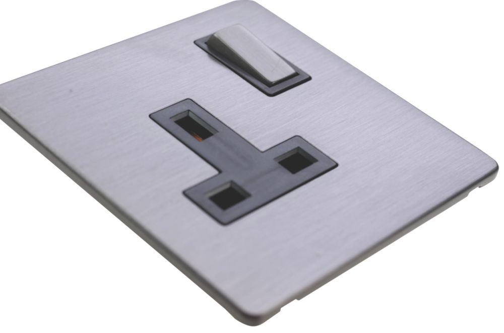 LAP 13A 1-Gang SP Switched Plug Socket Slate-Effect with Black Inserts