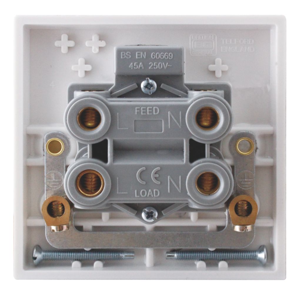 British General 900 Series 45A 1-Gang DP Cooker Switch White with Colour-Matched Inserts