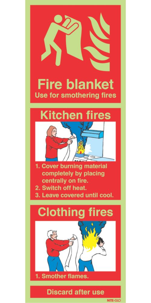 Nite-Glo 'Fire Blanket' Kitchen Fire Sign 100 x 300mm Reviews