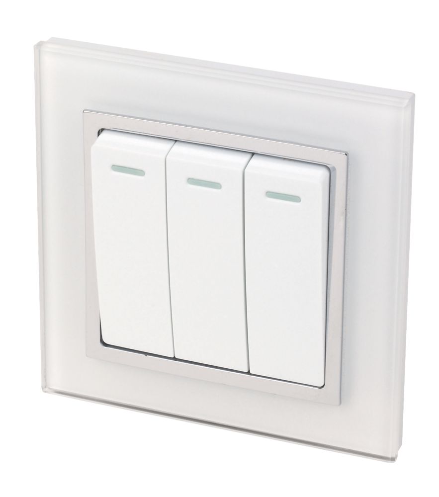 Retrotouch Crystal 10A 3-Gang 2-Way Light Switch White Glass Reviews