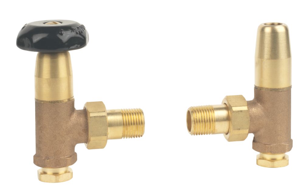 Brass Angled Radiator Valve & Lockshield 15mm x ½