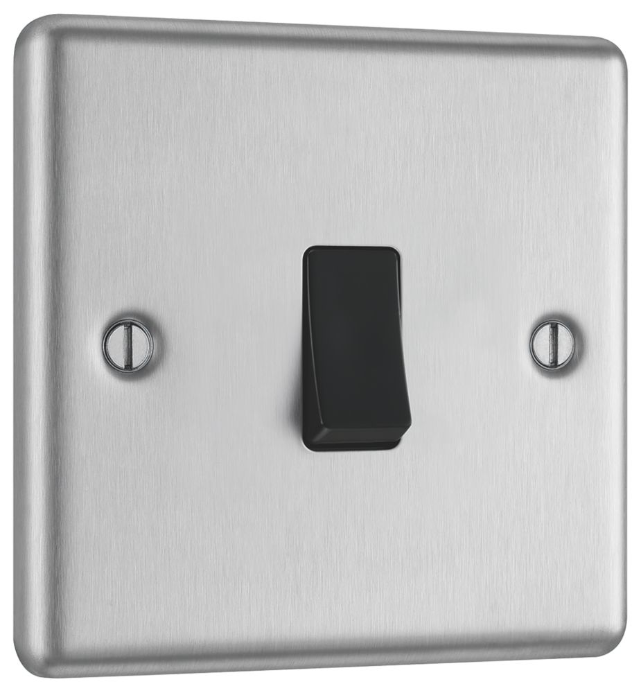 LAP 10AX 1-Gang 2-Way Light Switch Brushed Stainless Steel with Black Inserts